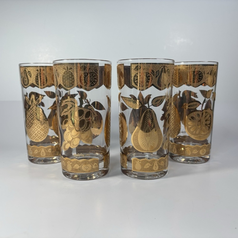 Culver "Fruit" Florentine Highball Glasses with 22K Gold Decoration 4 Regency